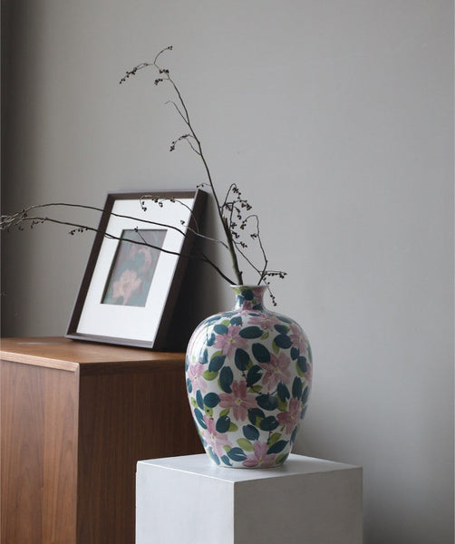 Centerpiece Ceramic Bouquet Vases, Contemporary Vases on Dining Table, Unique Handmade Modern Flower Vase, Large Porcelain Vases for Modern Home Decor-Art Painting Canvas