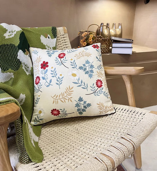 Decorative Throw Pillows for Couch, Embroider Flower Cotton Pillow Covers, Spring Flower Decorative Throw Pillows, Farmhouse Sofa Decorative Pillows-Art Painting Canvas