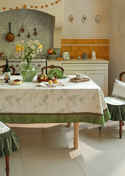 Spring Green Flower Table Covers, Large Modern Rectangle Tablecloth for Dining Table for Round Table, Farmhouse Table Cloth for Oval Table, Square Tablecloth for Kitchen-Art Painting Canvas