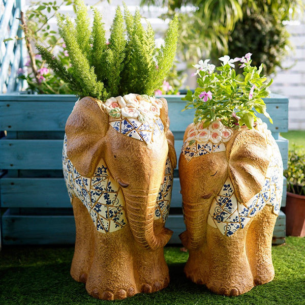 Oversized Garden Flower Pot, Modern Outdoor Garden Flower Pots, Extra Large Elephant Garden Flowerpots, Animal Statue for Garden Ornaments, Large Resin Statue for Garden-Art Painting Canvas