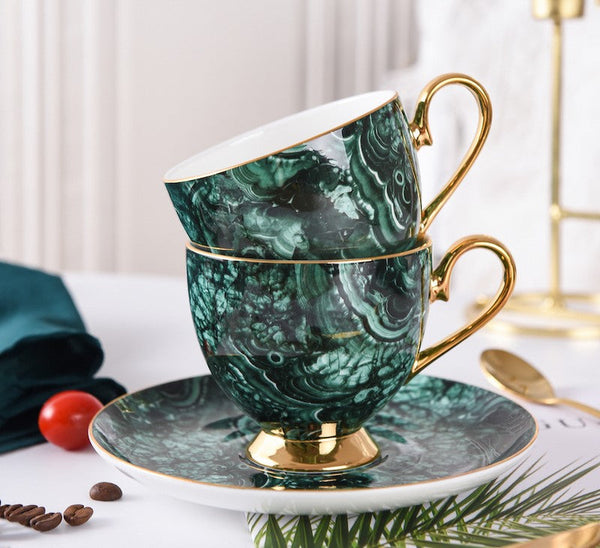 Beautiful British Green Tea Cups, Unique Porcelain Cup and Saucer, Royal Ceramic Coffee Cups, Creative Porcelain Tea Cup Set-Art Painting Canvas