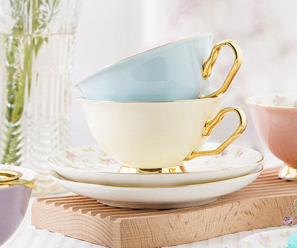 Elegant Ceramic Coffee Cups, Beautiful British Tea Cups, Unique Afternoon Tea Cups and Saucers in Gift Box, Royal Bone China Porcelain Tea Cup Set-Art Painting Canvas