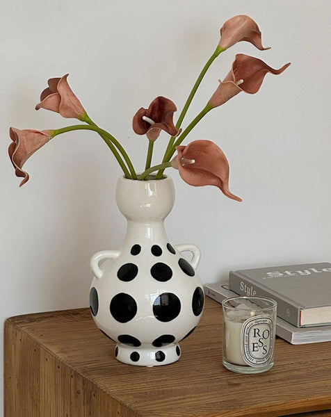 Ceramic Bud Vases, Small Flower Vases on Table, Black and White Polka Dot Flower Vase, Modern Porcelain Flower Vases, Handmade Water Holding Flower Vases-Art Painting Canvas