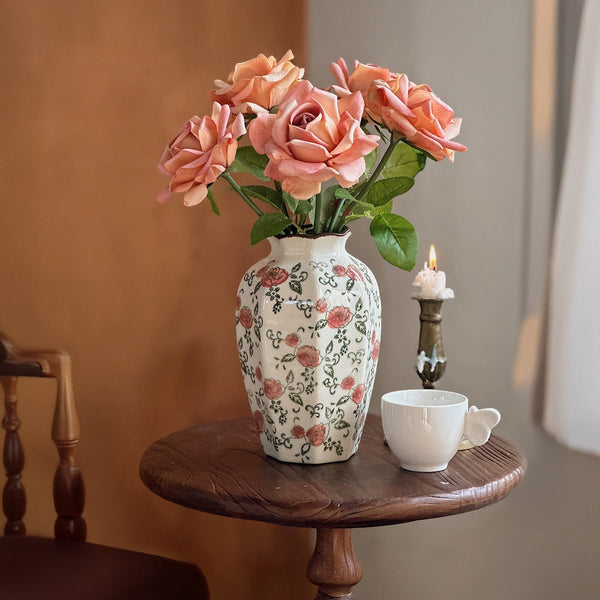 Rustic Porcelain Flower Vases, Handmade Water Holding Flower Vases, Ceramic Bouquet Vases, Tall Flower Vases on Table-Art Painting Canvas