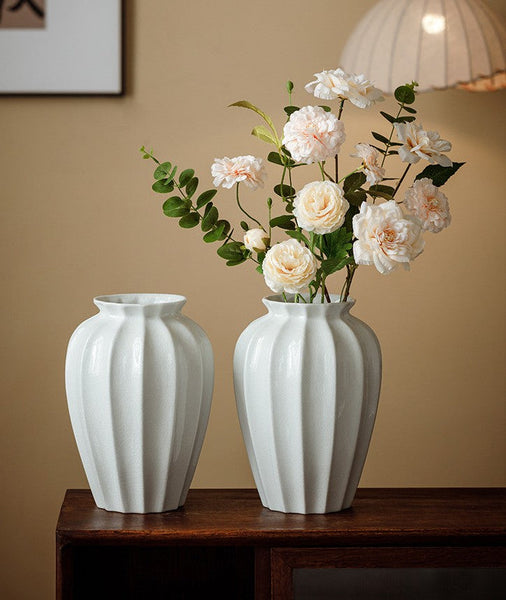 Large Flower Vases on Table, Centerpiece Ceramic Bud Vases, Porcelain Flower Vases, Handmade Water Holding Flower Vase-Art Painting Canvas