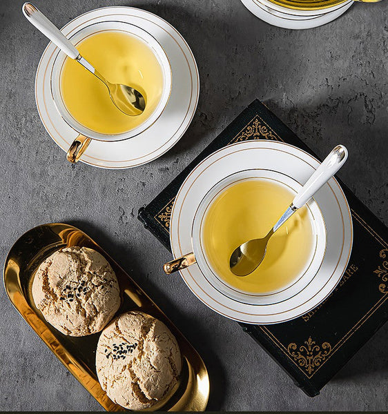 White Ceramic Cups, Elegant British Ceramic Coffee Cups, 7.8 oz Porcelain Tea Cup Saucer Set, Unique Tea Cup and Saucer in Gift Box-Art Painting Canvas