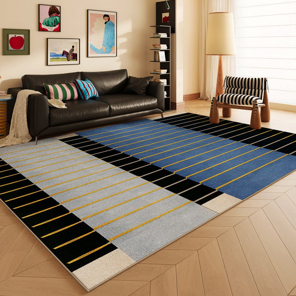 Mid Century Modern Rugs, Bedroom Modern Floor Carpet, Blue Modern Rug Designs, Contemporary Modern Rugs for Dining Room, Living Room Rug Ideas-Art Painting Canvas