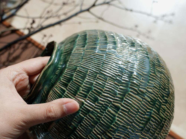 Large Contemporary Vases on Dining Table, Handmade Modern Flower Vase, Centerpiece Ceramic Bouquet Vases, Green Porcelain Vases for Modern Home Decor-Art Painting Canvas