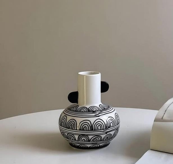 Geometric Porcelain Flower Vases, Handmade Water Holding Flower Vases, Ceramic Bud Vases, Small Flower Vases on Table-Art Painting Canvas