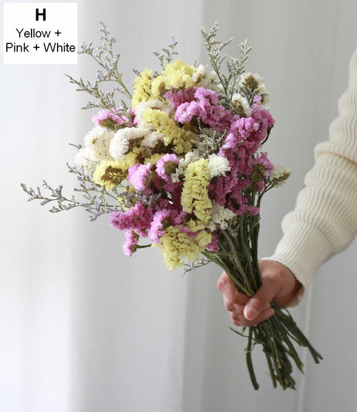 A Bunch Dried Myosotis Flowers with Limoniums, Dried Flowers, Flower Bunches, Dried Floral-Art Painting Canvas