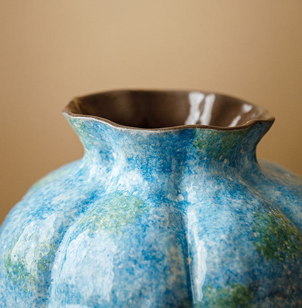 Pottery Flower Vases, Modern Bouquet Flower Vases, Centerpiece on Dining Table, Blue Flower Vase on Table, Handmade Water Holding Flower Vases-Art Painting Canvas