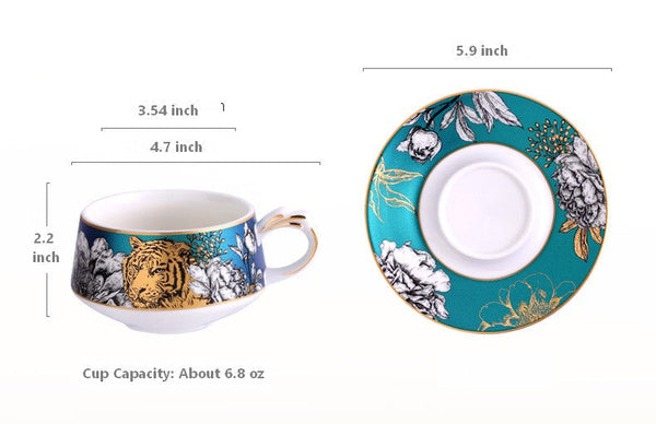 Jungle Tiger Cheetah Porcelain Tea Cups, Creative Ceramic Cup and Saucer, Unique Ceramic Coffee Cups with Gold Trim and Gift Box-Art Painting Canvas