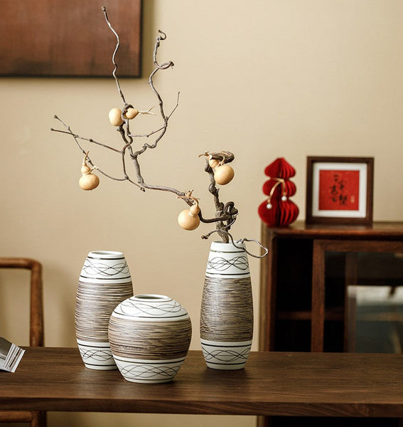 Large Flower Vase on Table, Modern Bouquet Flower Vases, Centerpiece on Dining Table, Handmade Pottery Flower Vases Urn, Water Holding Flower Vases-Art Painting Canvas