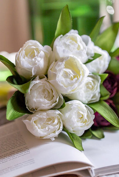 Spring Artificial Floral for Dining Room Table, White Tulip Flowers, Bedroom Flower Arrangement Ideas, Simple Modern Floral Arrangement Ideas for Home Decoration-Art Painting Canvas