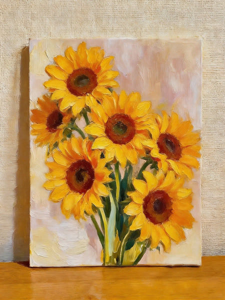 Original Flower Paintings, Blooming Sunflowers, Hand Painted Canvas Art, Original Oil Paintings, Small Canvas Artwork-Art Painting Canvas