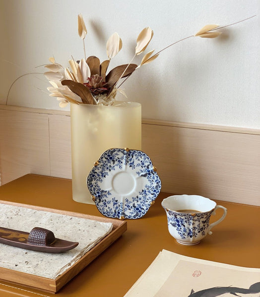 French Style China Porcelain Tea Cup Saucer Set, 7.8 oz Tea Cup and Saucers, Royal Ceramic Cups, Elegant Vintage Ceramic Coffee Cups for Traditional Afternoon Tea-Art Painting Canvas