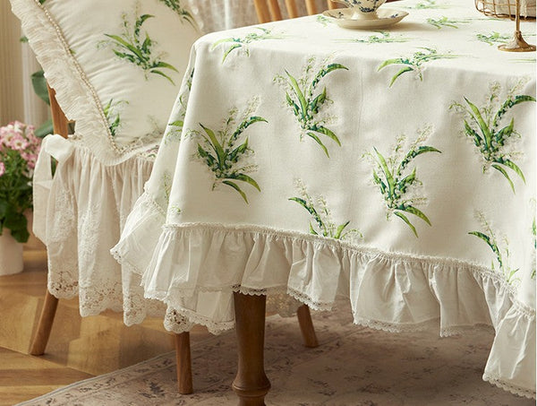 Cotton Embroidery Lace Rectangle Tablecloth for Dining Room Table, Farmhouse Table Cloth, Spring Flower Pattern Tablecloth, Square Tablecloth for Round Table-Art Painting Canvas