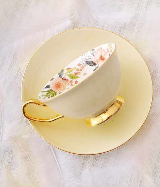 Royal Porcelain Tea Cup Saucer Set, Elegant Flower Pattern Ceramic Coffee Cups, Beautiful British Tea Cups, Unique Traditional Afternoon Tea Cup and Saucer in Gift Box-Art Painting Canvas