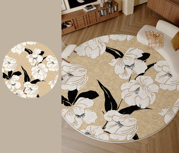 Bedroom Abstract Modern Area Rugs, Circular Modern Rugs under Chairs, Geometric Round Rugs for Dining Room, Contemporary Modern Rug for Living Room-Art Painting Canvas