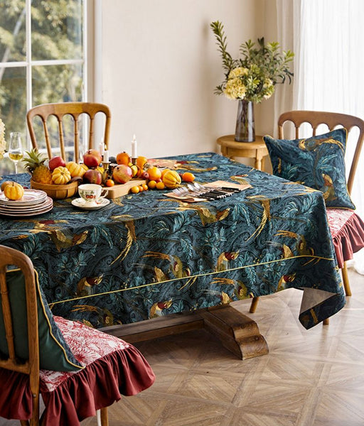 Nightingale Bird Tablecloth, Farmhouse Table Cloth, Blue Rectangle Tablecloth for Dining Room Table, Square Tablecloth, Waterproof Tablecloth-Art Painting Canvas