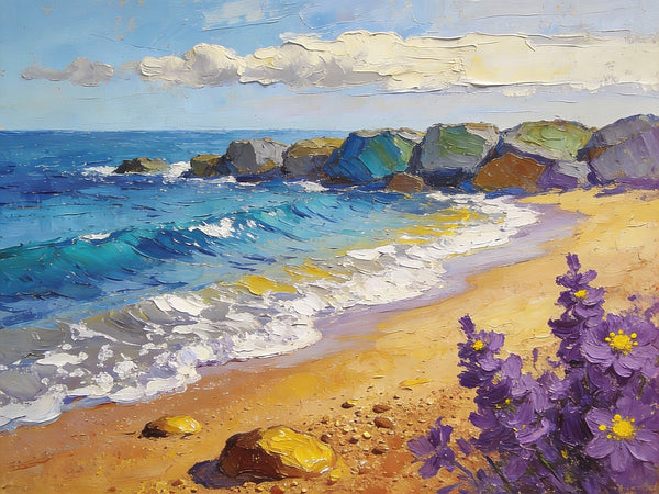 Summer on the Azure Coast, Landscape Canvas Paintings, Small Oil Paintings on Canvas, Palette Knife Artwork, Hand Painted Canvas Art, Original Oil Paintings-Art Painting Canvas