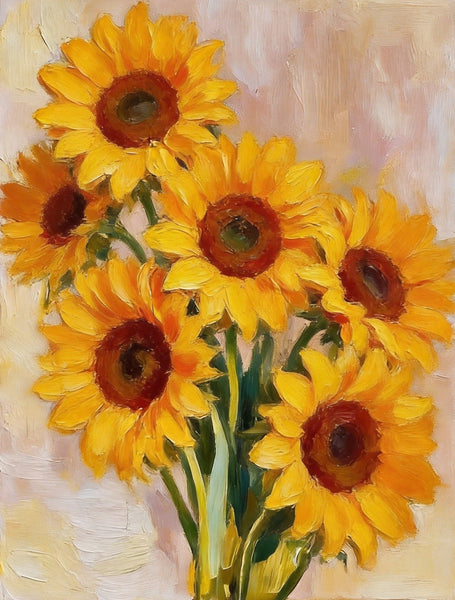 Original Flower Paintings, Blooming Sunflowers, Hand Painted Canvas Art, Original Oil Paintings, Small Canvas Artwork-Art Painting Canvas