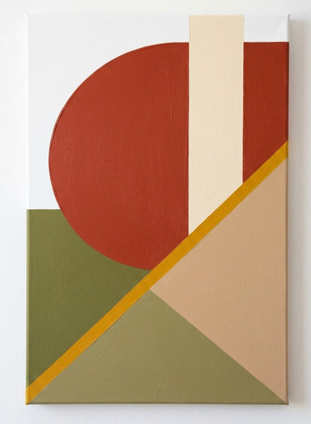 Modern Abstract Paintings, Oversized Modern Canvas Wall Art, Rust Red, Olive Green, Light Camel Colors, Geometric Pattern Contemporary Artwork