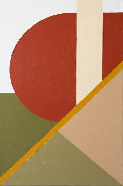 Modern Abstract Paintings, Oversized Modern Canvas Wall Art, Rust Red, Olive Green, Light Camel Colors, Geometric Pattern Contemporary Artwork