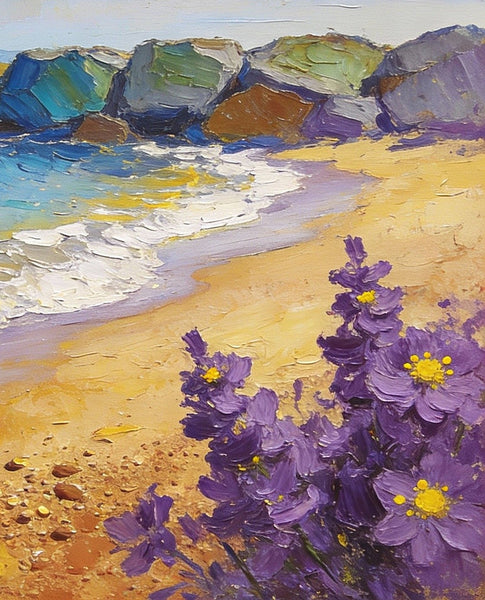 Summer on the Azure Coast, Landscape Canvas Paintings, Small Oil Paintings on Canvas, Palette Knife Artwork, Hand Painted Canvas Art, Original Oil Paintings-Art Painting Canvas