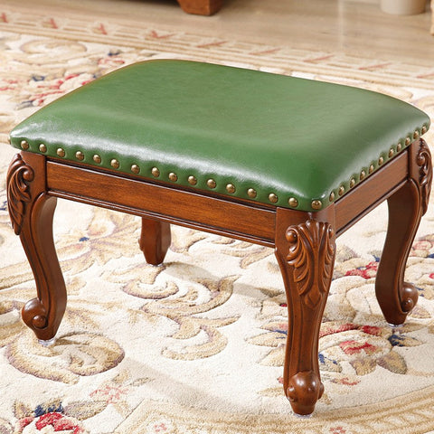 Genuine Leather Solid Wood Entry Bench, Vanity Stool, Solid Wood Ottoman, Rubberwood Entry Bench, Vintage Entry Stool-Art Painting Canvas