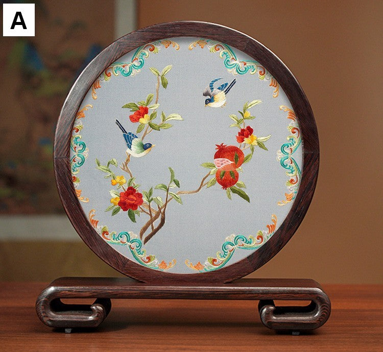 Creative Birthday Gift, Premium Souvenir, Elegant Silk Embroidery Ornaments, Traditional Chinese Suzhou Flower and Birds Silk Embroidery, Exclusive Business Presents-Art Painting Canvas