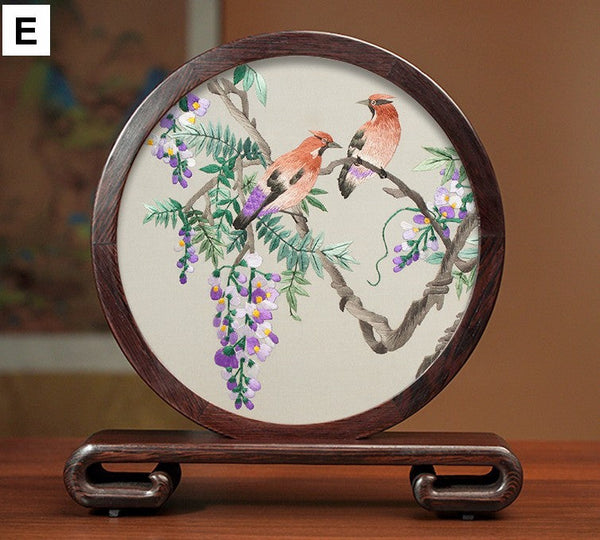 Creative Birthday Gift, Premium Souvenir, Elegant Silk Embroidery Ornaments, Traditional Chinese Suzhou Flower and Birds Silk Embroidery, Exclusive Business Presents-Art Painting Canvas