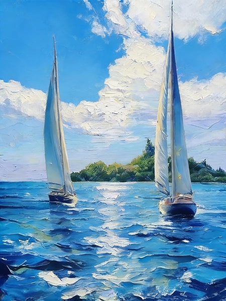 Sailboat on the Azure Sea, Seascape Painting, Small Landscape Paintings, Original Small Paintings on Canvas, Small Paintings on Canvas, Hand Painted Canvas Art-Art Painting Canvas