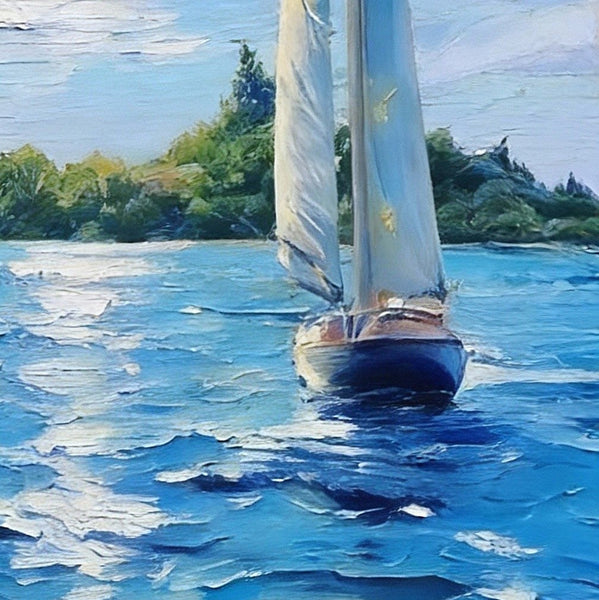 Sailboat on the Azure Sea, Seascape Painting, Small Landscape Paintings, Original Small Paintings on Canvas, Small Paintings on Canvas, Hand Painted Canvas Art-Art Painting Canvas