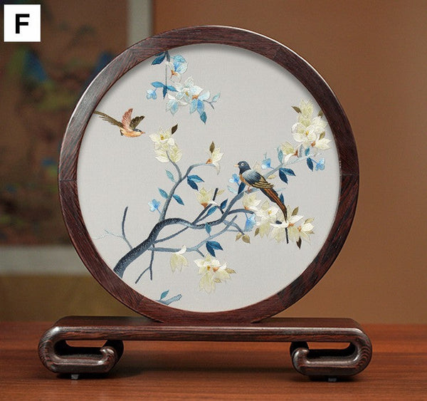 Creative Birthday Gift, Premium Souvenir, Elegant Silk Embroidery Ornaments, Traditional Chinese Suzhou Flower and Birds Silk Embroidery, Exclusive Business Presents-Art Painting Canvas