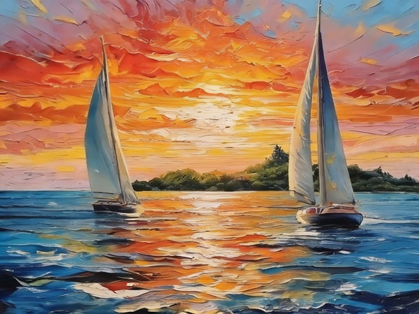 Small Wall Paintings, Sailboat at Sunset, Landscape Canvas Paintings, On Canvas Small Paintings, Hand Painted Canvas Art, Original Oil Paintings-Art Painting Canvas