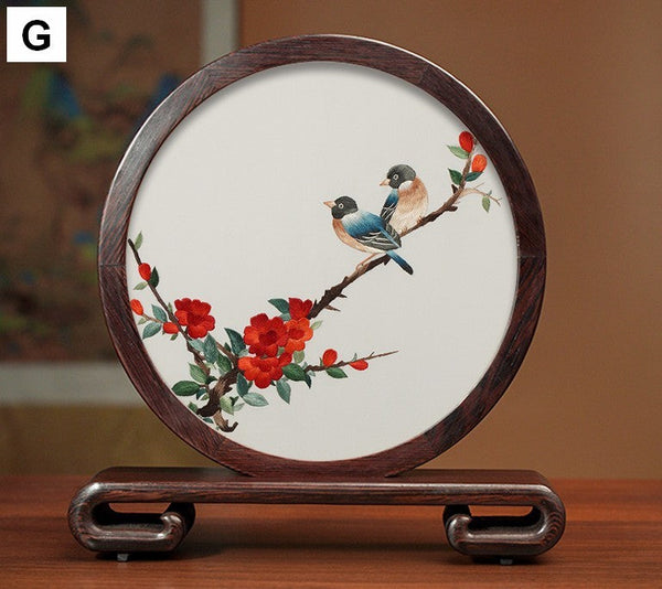 Creative Birthday Gift, Premium Souvenir, Elegant Silk Embroidery Ornaments, Traditional Chinese Suzhou Flower and Birds Silk Embroidery, Exclusive Business Presents-Art Painting Canvas