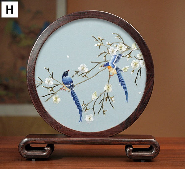 Creative Birthday Gift, Premium Souvenir, Elegant Silk Embroidery Ornaments, Traditional Chinese Suzhou Flower and Birds Silk Embroidery, Exclusive Business Presents-Art Painting Canvas