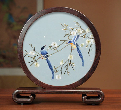 Creative Birthday Gift, Premium Souvenir, Elegant Silk Embroidery Ornaments, Traditional Chinese Suzhou Flower and Birds Silk Embroidery, Exclusive Business Presents-Art Painting Canvas