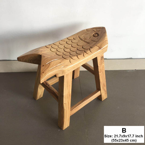 Handmade Solid Wood low Stool, Creative Shoe-changing Stool, Old Elm Wood Stool, Children's Wooden Stool, Sofa Stool, Dining Table Stool-Art Painting Canvas