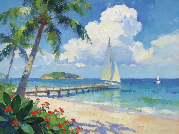 The Florida Coastal Boardwalk, On Canvas Small Oil Paintings, Palette Knife Artwork, Landscape Canvas Paintings, Hand Painted Canvas Art, Original Oil Paintings-Art Painting Canvas