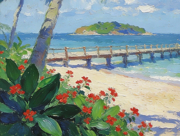 The Florida Coastal Boardwalk, On Canvas Small Oil Paintings, Palette Knife Artwork, Landscape Canvas Paintings, Hand Painted Canvas Art, Original Oil Paintings-Art Painting Canvas