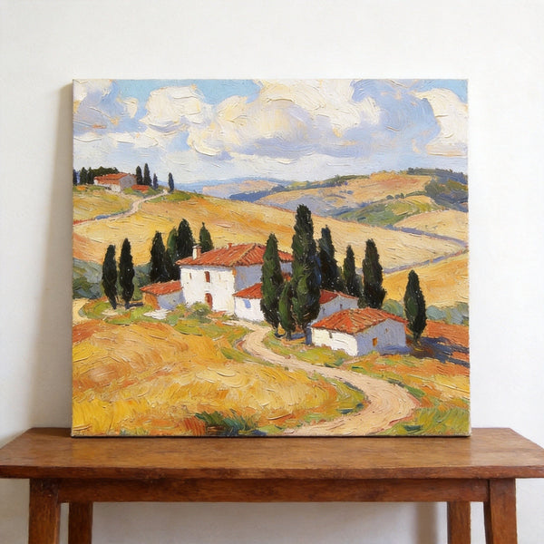 Small Canvas Artwork,Tuscan Hills Under Sunlit Clouds, Buy Small Artwork Online, Hand Painted Canvas Art, Original Landscape Paintings-Art Painting Canvas