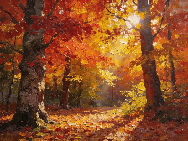 Small Wall Paintings, Autumn Woods, A Luminous Forest Landscape, Small Oil Paintings on Canvas, Original Artwork Small Paintings, Hand Painted Canvas Art, Heavy Texture Oil Paintings-Art Painting Canvas