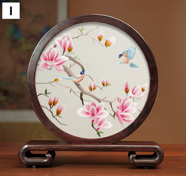 Unique Birthday Gift, Flower and Bird Embroidery Ornaments, Traditional Chinese Suzhou Silk Embroidered Ornament, Premium Souvenir, Exclusive Business Presents-Art Painting Canvas