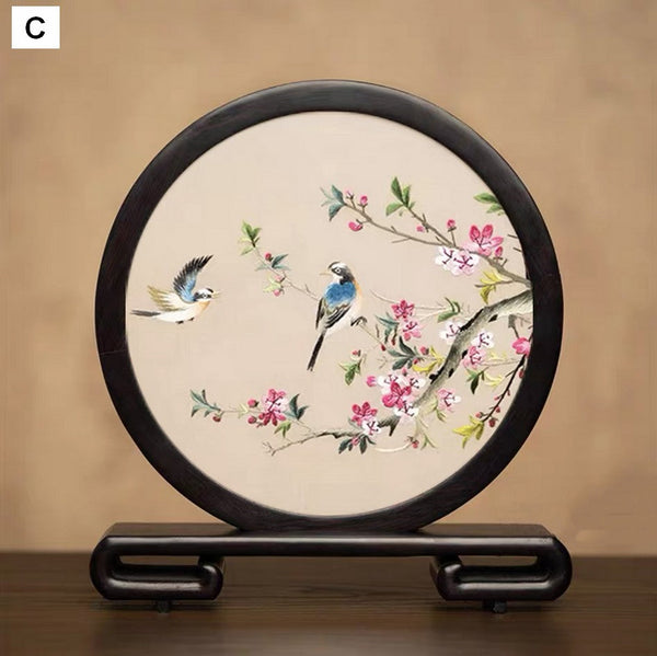 Exclusive Business Present, Flower and Bird Embroidered Decor, Unique Birthday Gift, Traditional Chinese Suzhou Embroidery Ornament, Premium Souvenir-Art Painting Canvas