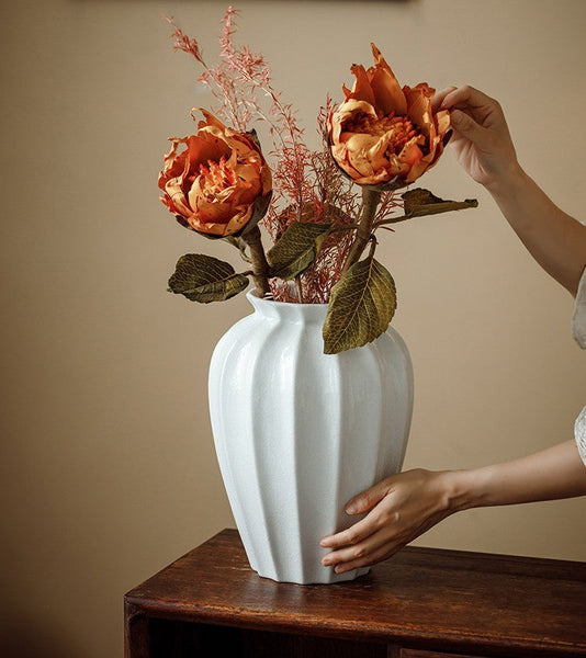 Large Flower Vases on Table, Centerpiece Ceramic Bud Vases, Porcelain Flower Vases, Handmade Water Holding Flower Vase-Art Painting Canvas