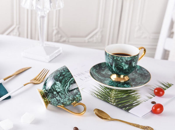 Beautiful British Green Tea Cups, Unique Porcelain Cup and Saucer, Royal Ceramic Coffee Cups, Creative Porcelain Tea Cup Set-Art Painting Canvas