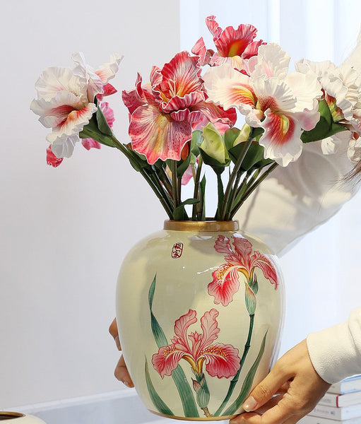 Centerpiece Ceramic Bouquet Vases, Handmade Modern Flower Vase, Large Flower Vases on Dining Table, Porcelain Flower Vases-Art Painting Canvas