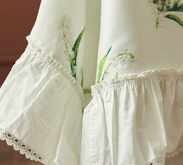 Cotton Embroidery Lace Rectangle Tablecloth for Dining Room Table, Farmhouse Table Cloth, Spring Flower Pattern Tablecloth, Square Tablecloth for Round Table-Art Painting Canvas